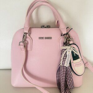 NWT STEVE MADDEN BGREY CROSSBODY SATCHEL BAG PINK W SHOE BOW PEARL WATCH CHARM